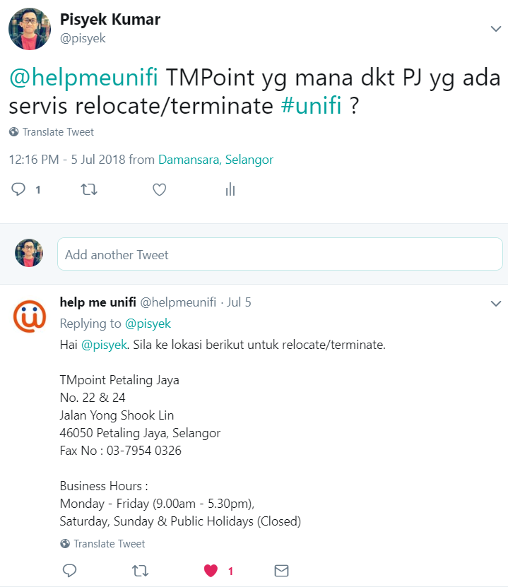 TMpoint Petaling Jaya Terminate Unifi